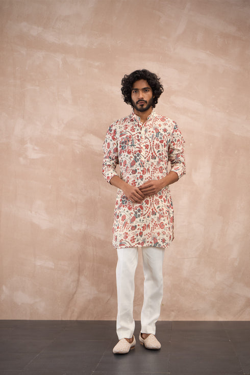 Grey Pineapple Linen Kurta Set
